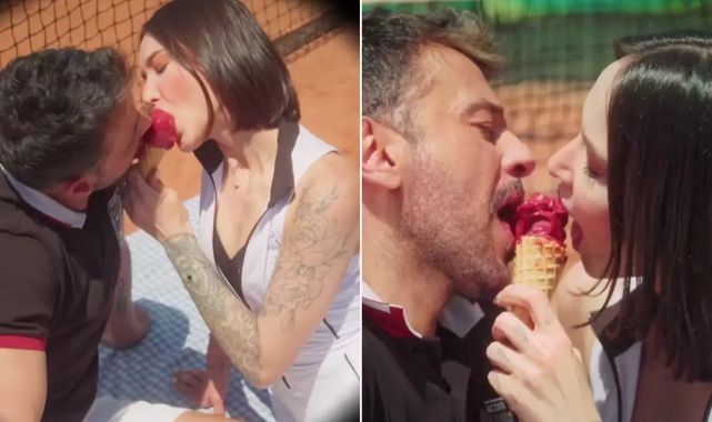 Emre Altuğ'dan cesur klip! Partneriyle aynı dondurmayı paylaştı